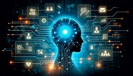 Ilustración de agentes IA optimizando flujos de trabajo de negocio